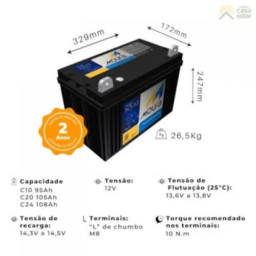 BATERIA SOLAR MOURA 111AH - 12MS111AH (ANTIGA 105AH)
